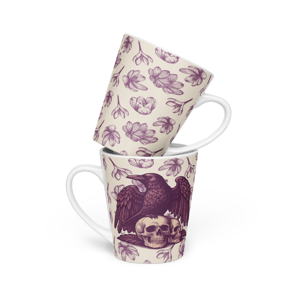 Mug à café latte gothique corbeau & crânes – Style dark chic