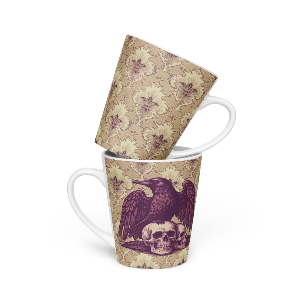 Mug à café latte gothique corbeau & crânes – Style dark chic