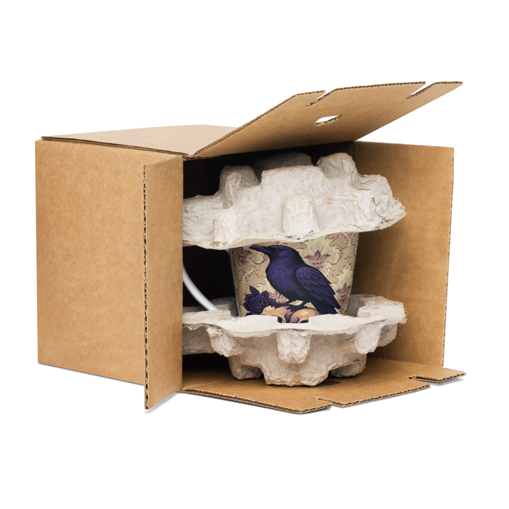 Mug à café latte Corbeau gothique sur crânes & roses – Art dark romantique