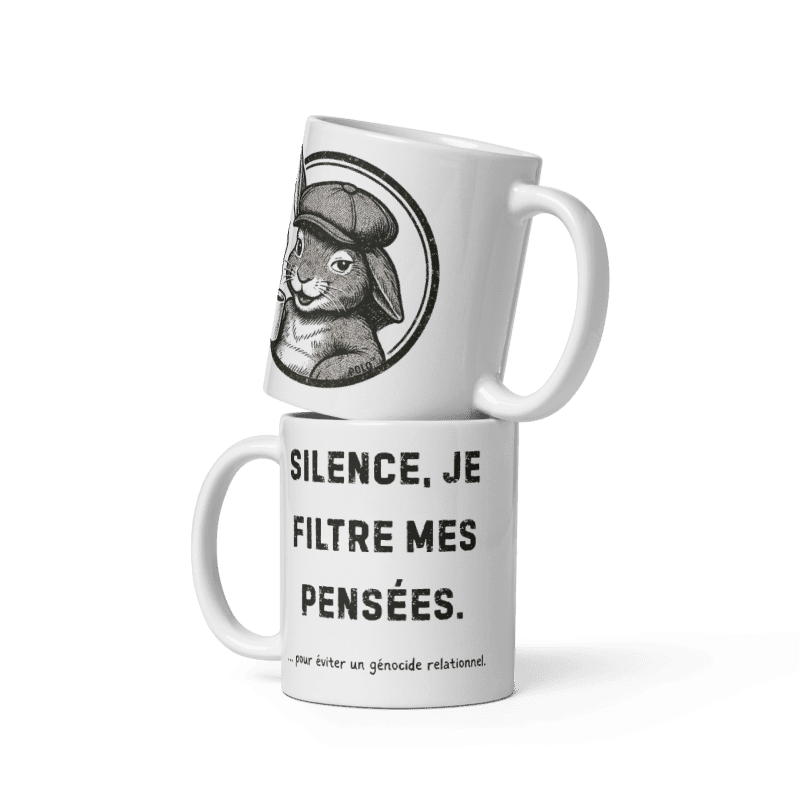 Mug Blanc Brillant “Silence, je filtre mes pensées” — Approuvé par Polo
